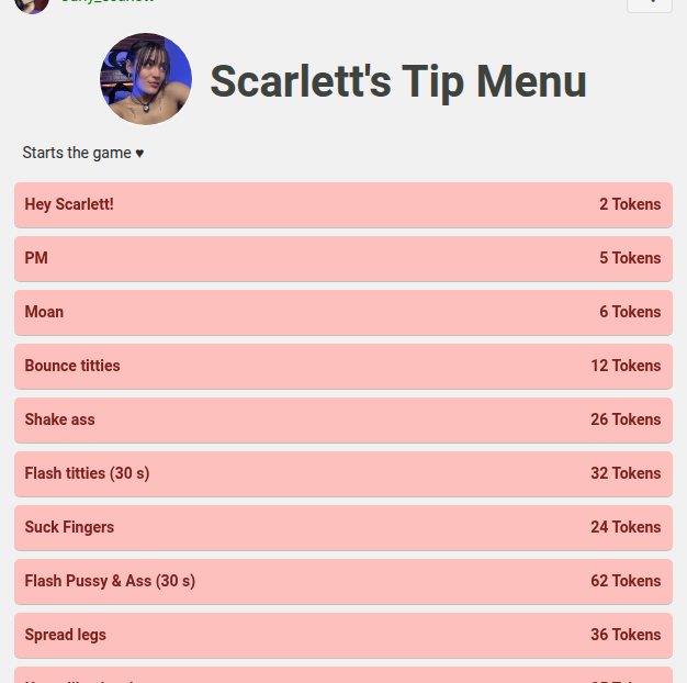 Menu napiwków z kwotami w tokenach